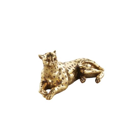 7.75" Gold Resin Laying Leopard Sculpture with Textured Spots